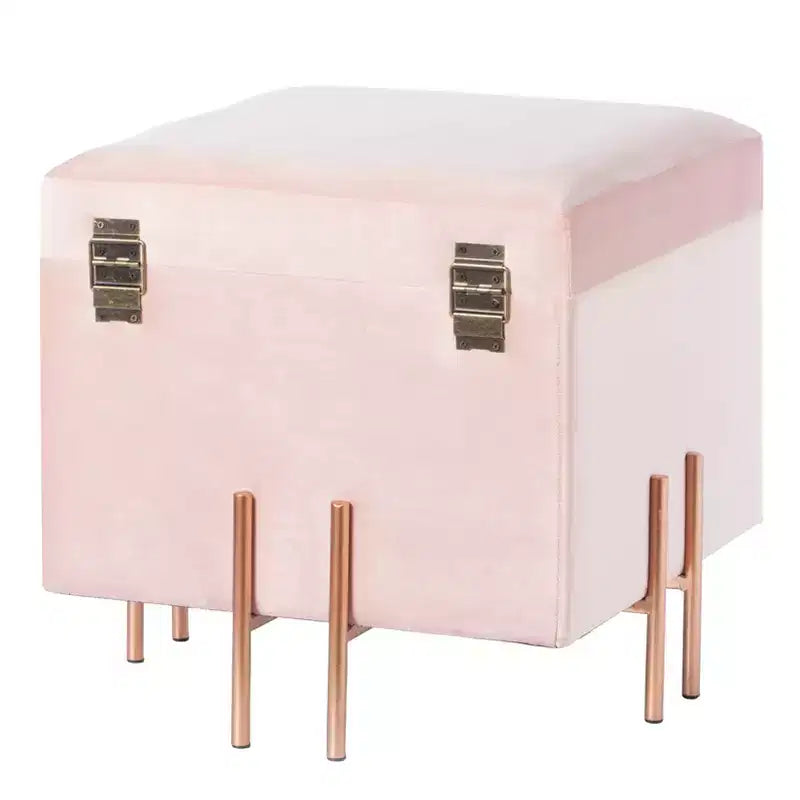 Pouf de rangement carré en velours Fabulaxe avec pieds dorés