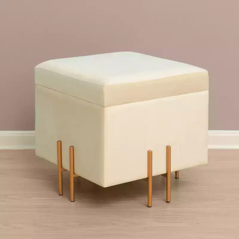 Pouf de rangement carré en velours Fabulaxe avec pieds dorés
