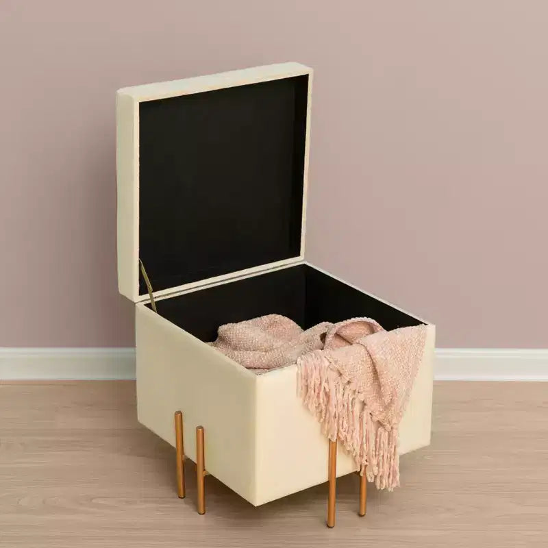 Pouf de rangement carré en velours Fabulaxe avec pieds dorés