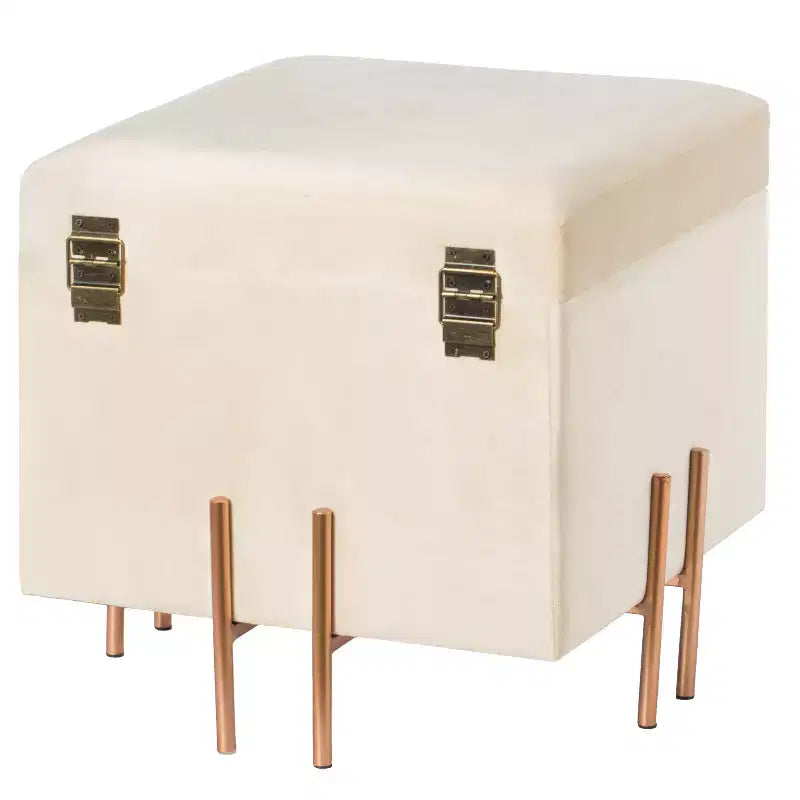 Pouf de rangement carré en velours Fabulaxe avec pieds dorés