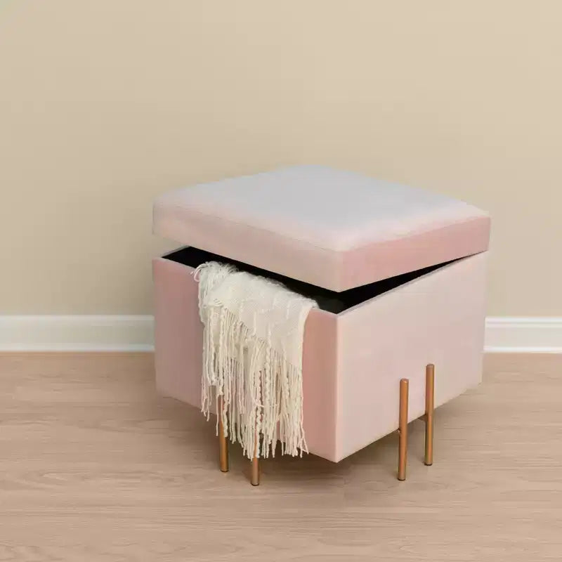 Pouf de rangement carré en velours Fabulaxe avec pieds dorés
