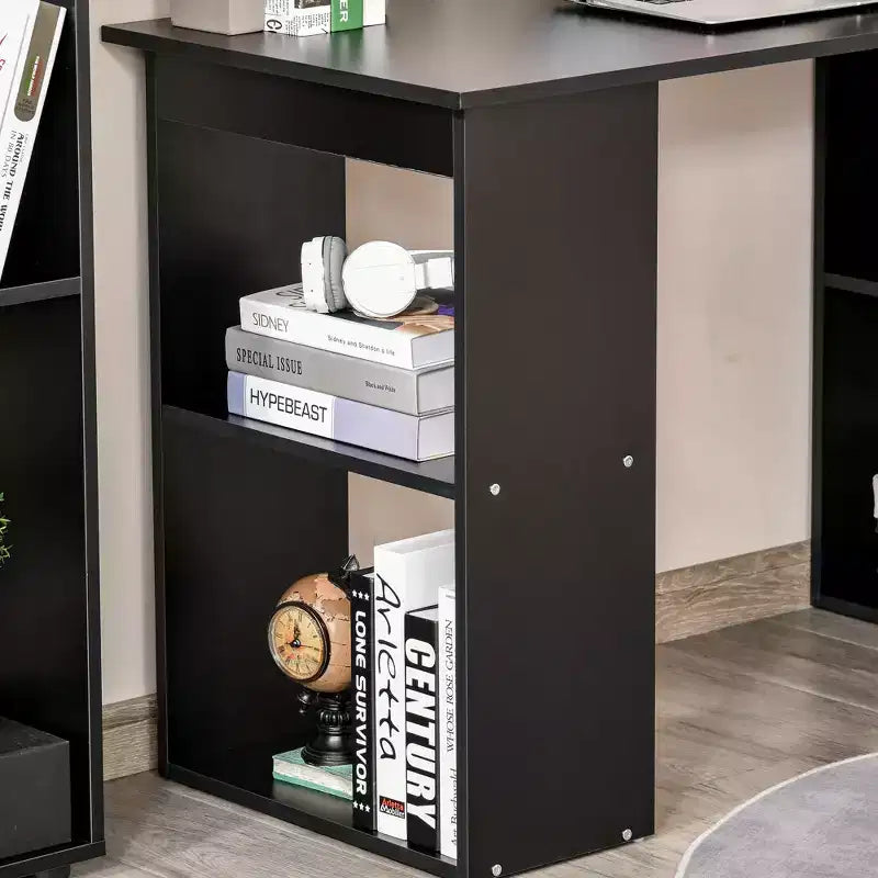 Bureau d'ordinateur moderne compact HOMCOM avec 6 étagères de rangement, table d'écriture et station de travail avec bibliothèque pour bureau à domicile