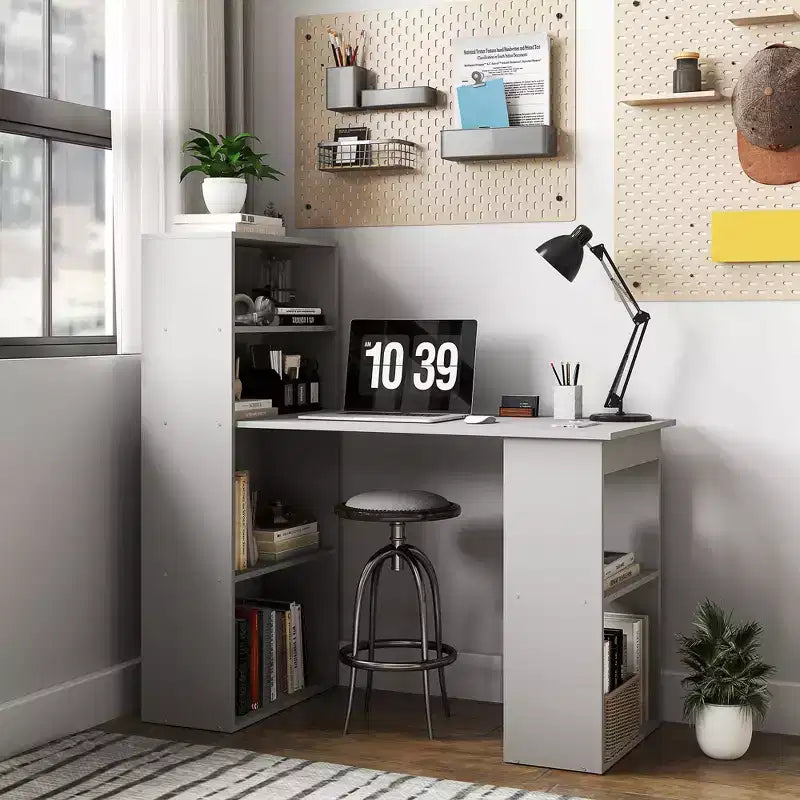 Bureau d'ordinateur moderne compact HOMCOM avec 6 étagères de rangement, table d'écriture et station de travail avec bibliothèque pour bureau à domicile