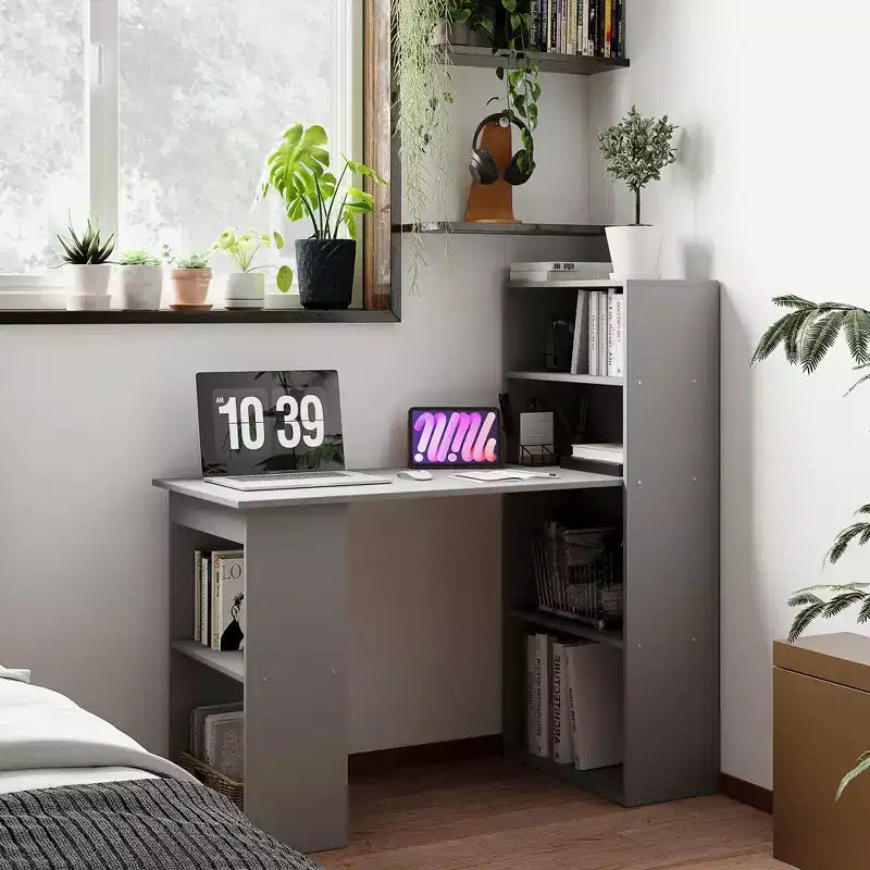 Bureau d'ordinateur moderne compact HOMCOM avec 6 étagères de rangement, table d'écriture et station de travail avec bibliothèque pour bureau à domicile
