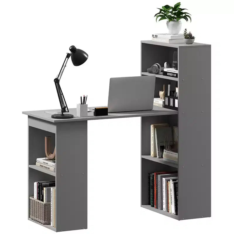 Bureau d'ordinateur moderne compact HOMCOM avec 6 étagères de rangement, table d'écriture et station de travail avec bibliothèque pour bureau à domicile