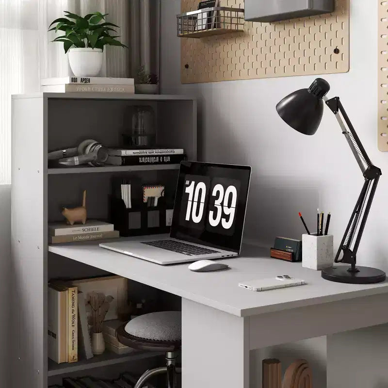 Bureau d'ordinateur moderne compact HOMCOM avec 6 étagères de rangement, table d'écriture et station de travail avec bibliothèque pour bureau à domicile