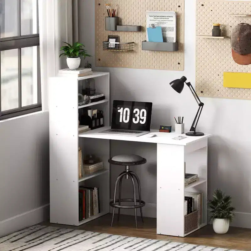 Bureau d'ordinateur moderne compact HOMCOM avec 6 étagères de rangement, table d'écriture et station de travail avec bibliothèque pour bureau à domicile