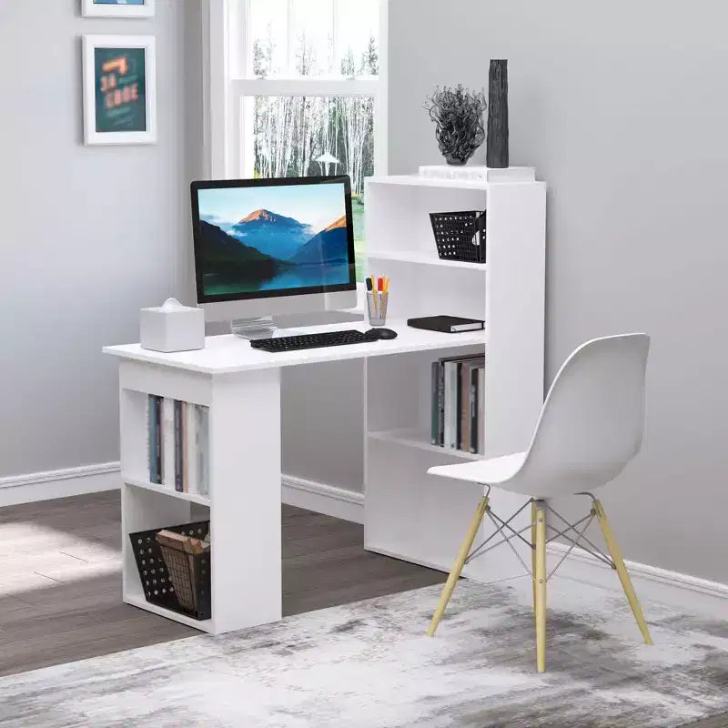 Bureau d'ordinateur moderne compact HOMCOM avec 6 étagères de rangement, table d'écriture et station de travail avec bibliothèque pour bureau à domicile