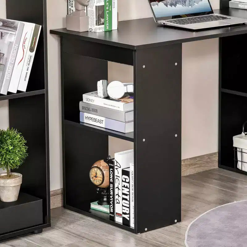 Bureau d'ordinateur moderne compact HOMCOM avec 6 étagères de rangement, table d'écriture et station de travail avec bibliothèque pour bureau à domicile