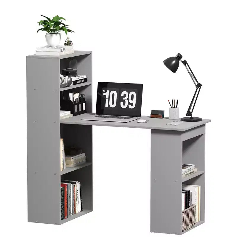 Bureau d'ordinateur moderne compact HOMCOM avec 6 étagères de rangement, table d'écriture et station de travail avec bibliothèque pour bureau à domicile