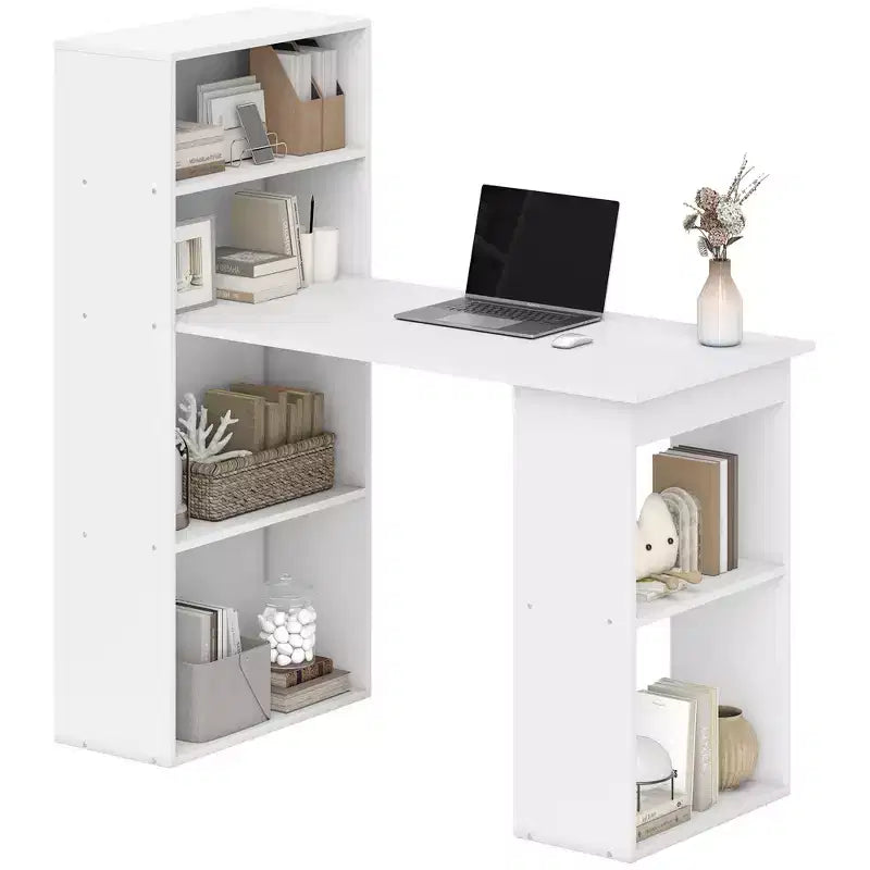 Bureau d'ordinateur moderne compact HOMCOM avec 6 étagères de rangement, table d'écriture et station de travail avec bibliothèque pour bureau à domicile