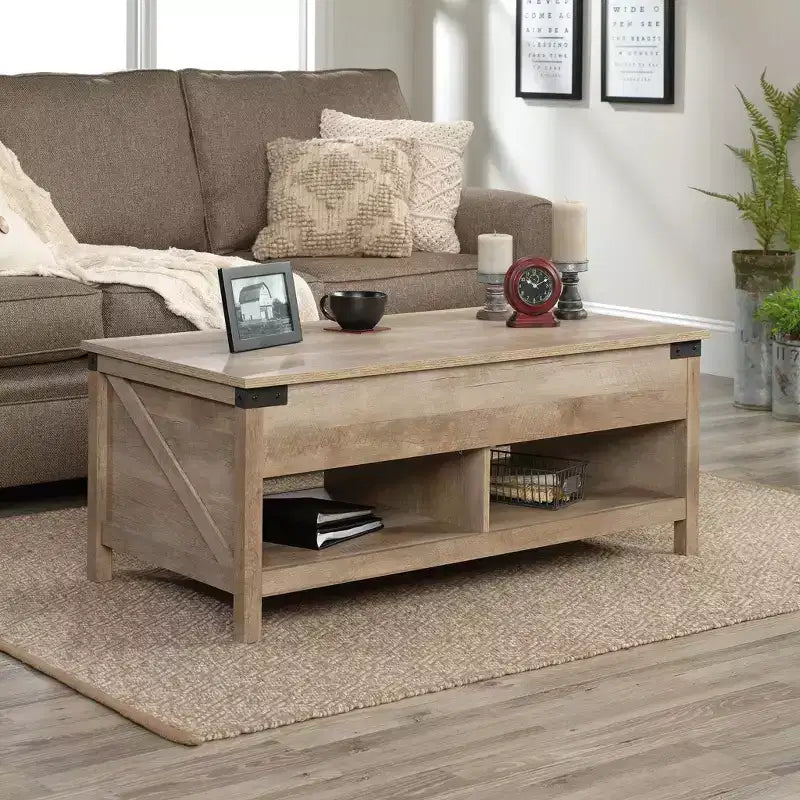 Table basse relevable Sauder Bridge Acre Rustic Farmhouse