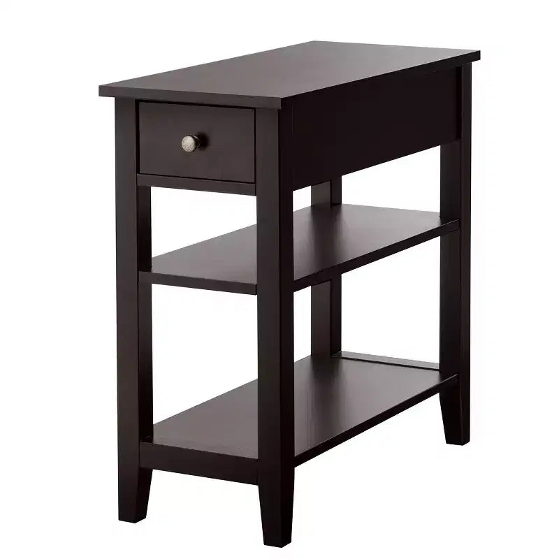 Costway Lot de 2 tables de chevet à 3 niveaux avec double étagère marron