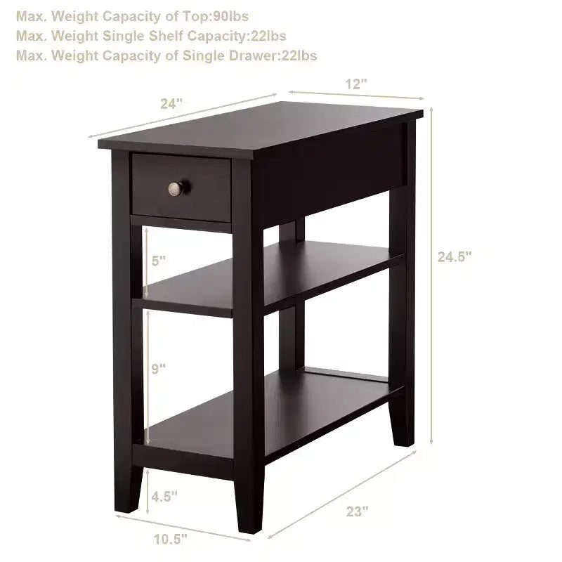 Costway Lot de 2 tables de chevet à 3 niveaux avec double étagère marron