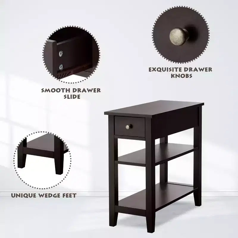 Costway Lot de 2 tables de chevet à 3 niveaux avec double étagère marron