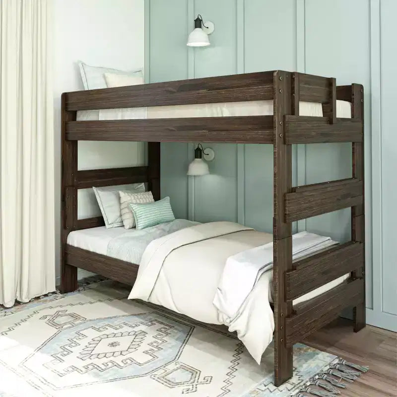 Max & Lily Lit superposé jumeau sur jumeau, lits superposés pour enfants en bois massif de style ferme