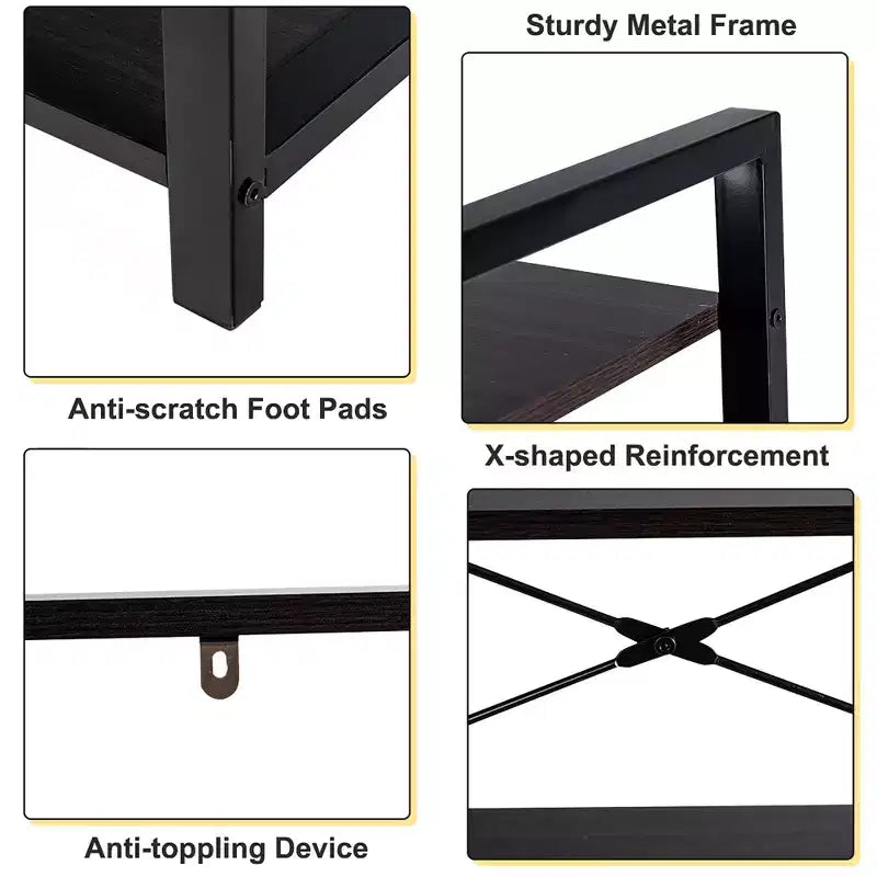 Costway Étagère à Livres Industrielle à 4 Niveaux, Étagère de Rangement Marron Rustique/Noire