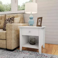 Hastings Home Wood End Table with Drawer and Open Shelf, Traditional Bedroom or Living Room Furniture, Use as Nightstand Table or Side Table, White