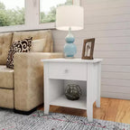 Hastings Home Wood End Table with Drawer and Open Shelf, Traditional Bedroom or Living Room Furniture, Use as Nightstand Table or Side Table, White