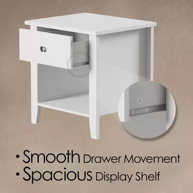 Table d'appoint avec tiroir et étagère ouverte Hastings Home Wood End Table, meuble de chambre ou de salon traditionnel, à utiliser comme table de chevet ou table d'appoint, blanc