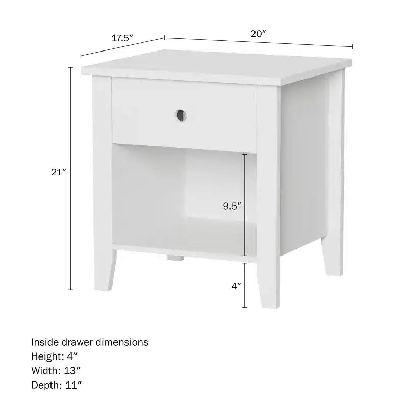 Table d'appoint avec tiroir et étagère ouverte Hastings Home Wood End Table, meuble de chambre ou de salon traditionnel, à utiliser comme table de chevet ou table d'appoint, blanc