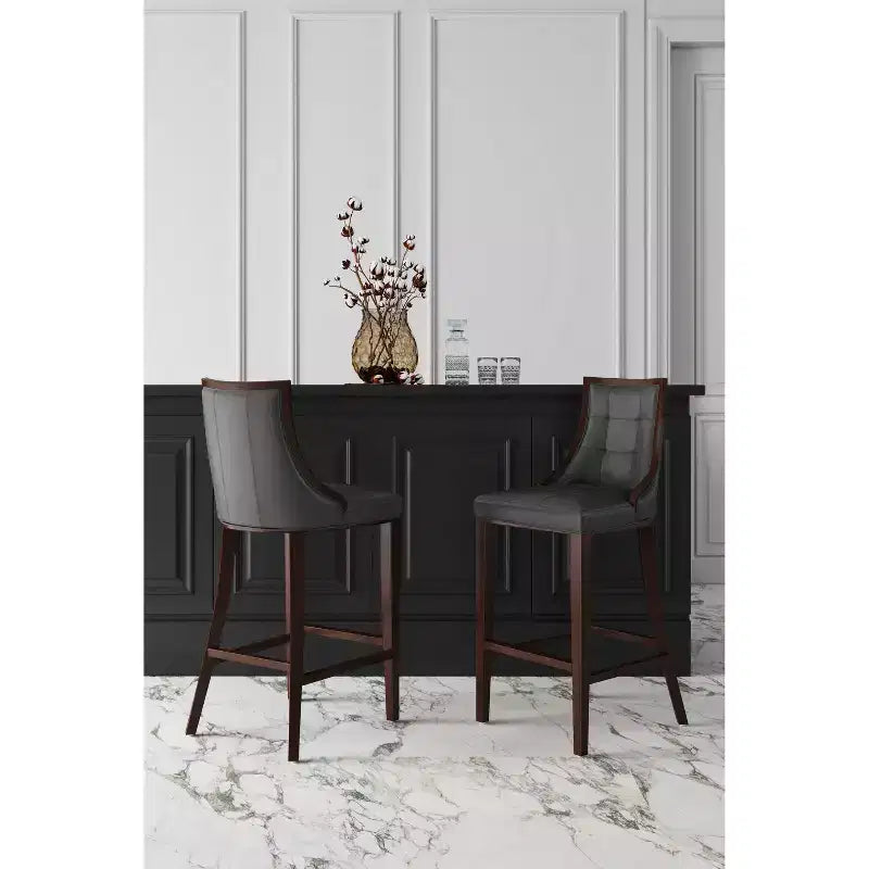 Tabouret de bar Fifth Avenue en bois de hêtre rembourré avec revêtement en similicuir - Manhattan Comfort
