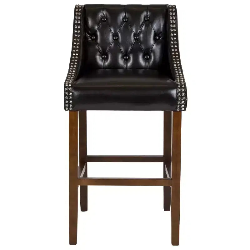 Tabouret de bar Merrick Lane 30 po de hauteur, rembourré, style transitionnel, capitonné avec garniture cloutée décorative