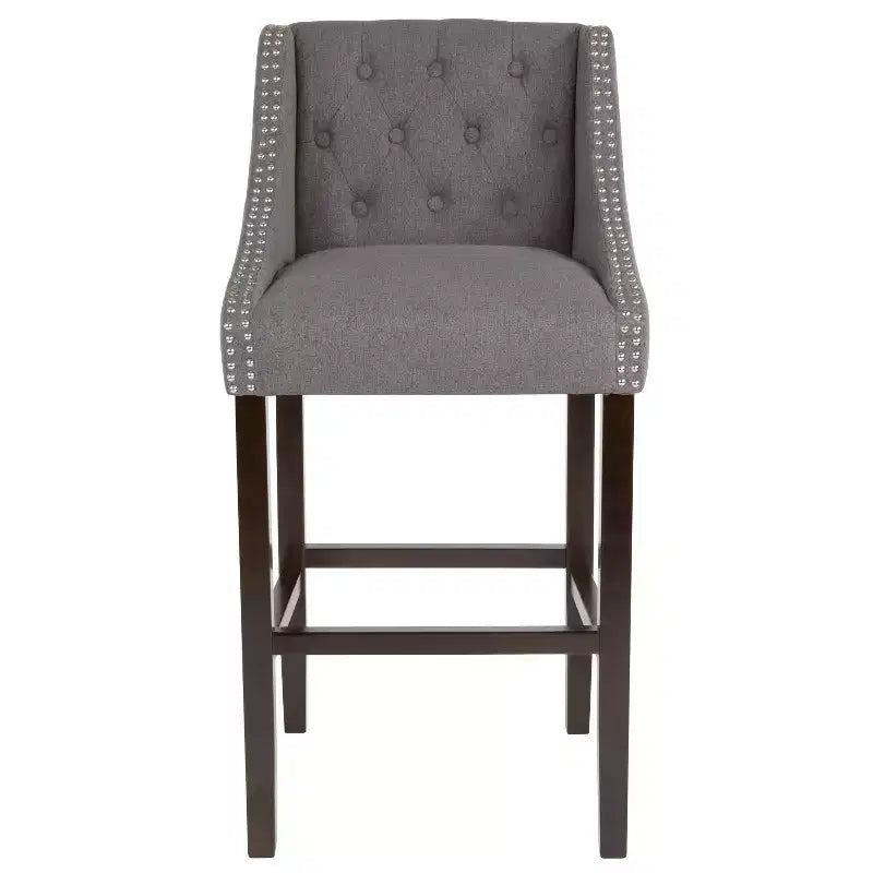 Tabouret de bar Merrick Lane 30 po de hauteur, rembourré, style transitionnel, capitonné avec garniture cloutée décorative