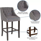 Tabouret de bar Merrick Lane 30 po de hauteur, rembourré, style transitionnel, capitonné avec garniture cloutée décorative