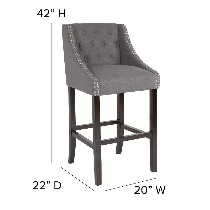 Tabouret de bar Merrick Lane 30 po de hauteur, rembourré, style transitionnel, capitonné avec garniture cloutée décorative