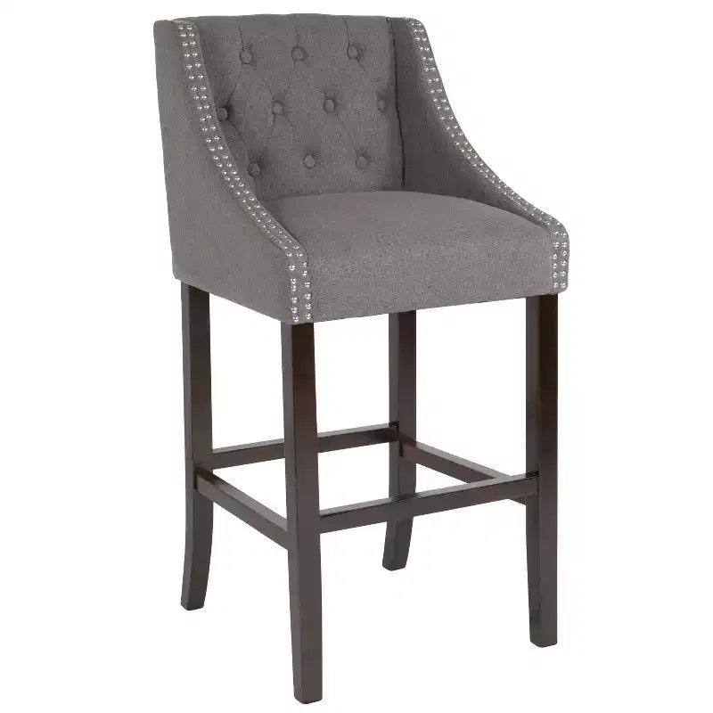 Merrick Lane Upholstered Barstool 30 High Transitional Tufted Barstool with Accent Nail Trim