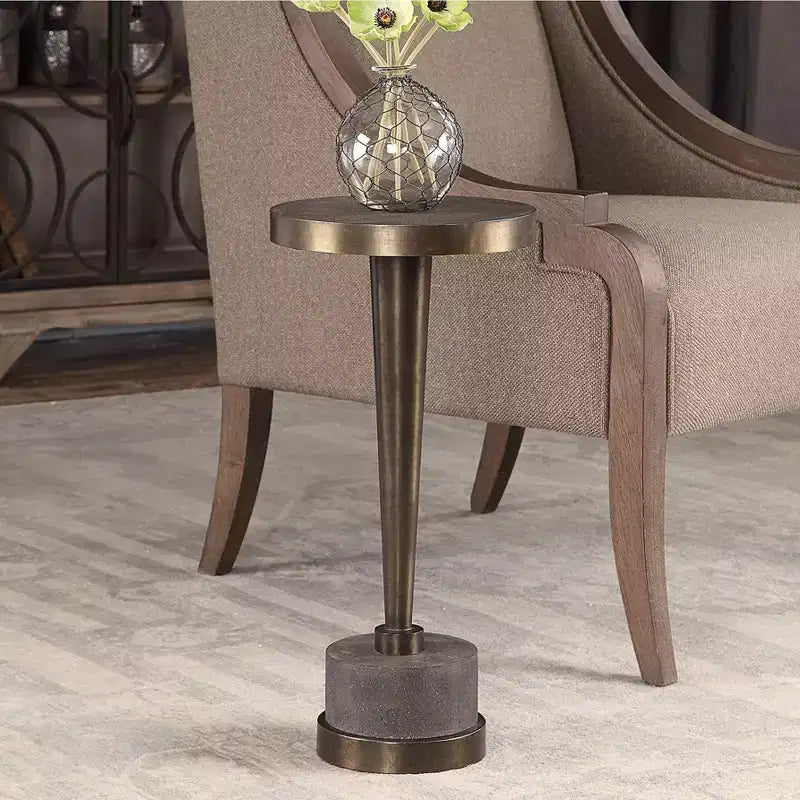 Table d'appoint ronde Uttermost Industrial Oxidized Bronze 26,7 cm Large Marron Gris Salon Chambre Chevet Entrée Bureau