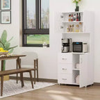 HOMCOM Armoire de cuisine autoportante, buffet avec huche de rangement avec 2 armoires à portes, 3 tiroirs et comptoir ouvert, étagère réglable, blanc