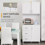 HOMCOM Armoire de cuisine autoportante, buffet avec huche de rangement avec 2 armoires à portes, 3 tiroirs et comptoir ouvert, étagère réglable, blanc