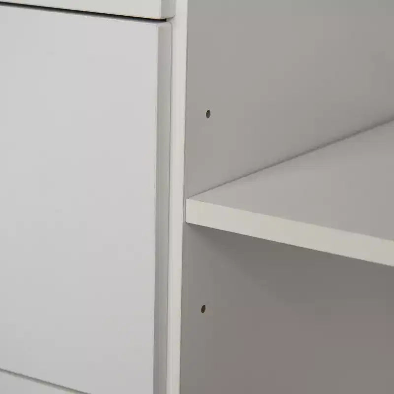 HOMCOM Armoire de cuisine autoportante, buffet avec huche de rangement avec 2 armoires à portes, 3 tiroirs et comptoir ouvert, étagère réglable, blanc