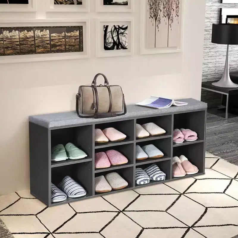 Banc de rangement pour chaussures Costway avec coussin, 10 compartiments, réglable