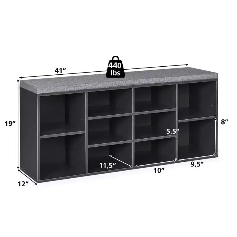 Banc de rangement pour chaussures Costway avec coussin, 10 compartiments, réglable