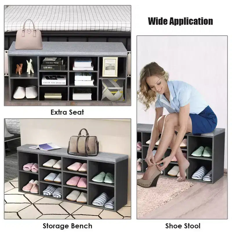 Banc de rangement pour chaussures Costway avec coussin, 10 compartiments, réglable