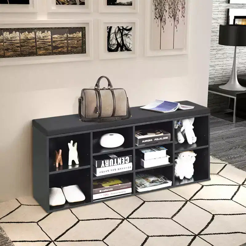 Banc de rangement pour chaussures Costway avec coussin, 10 compartiments, réglable