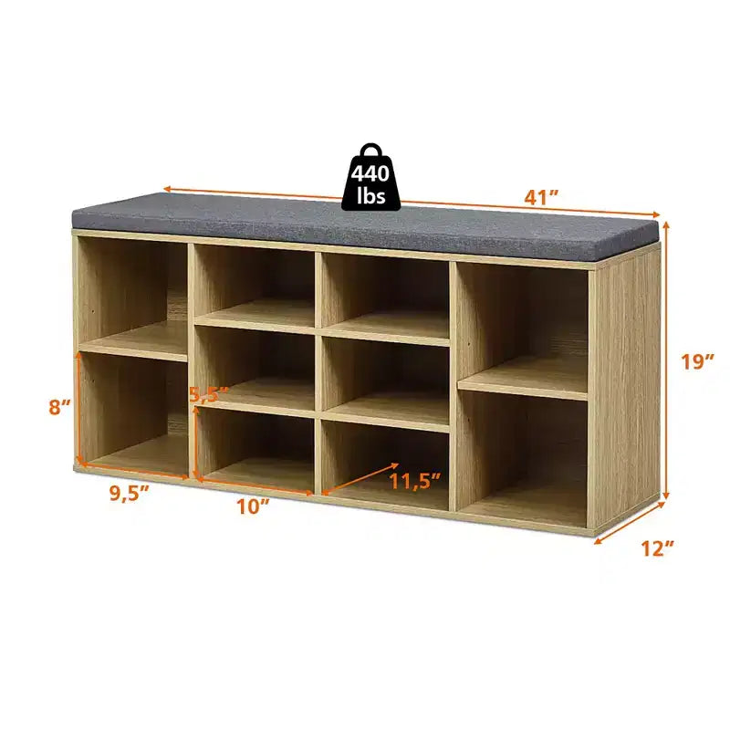 Banc de rangement pour chaussures Costway avec coussin, 10 compartiments, réglable