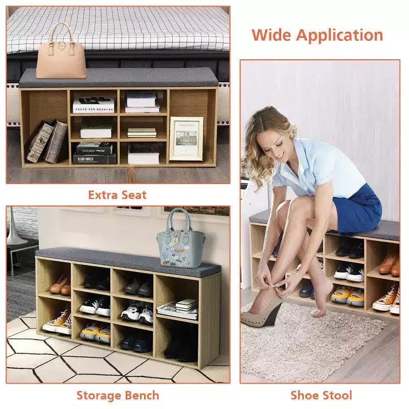 Banc de rangement pour chaussures Costway avec coussin, 10 compartiments, réglable