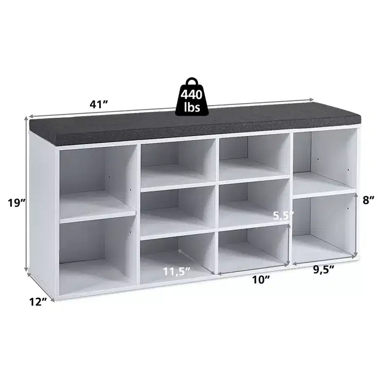 Banc de rangement pour chaussures Costway avec coussin, 10 compartiments, réglable