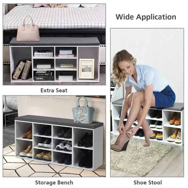 Banc de rangement pour chaussures Costway avec coussin, 10 compartiments, réglable