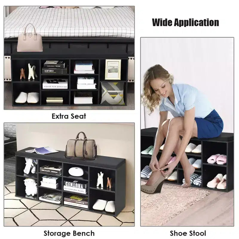 Banc de rangement pour chaussures Costway avec coussin, 10 compartiments, réglable