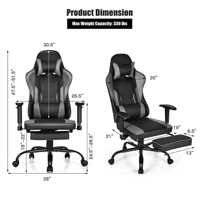 Chaise de bureau de jeu Costway Racing à dossier haut avec repose-pieds noir