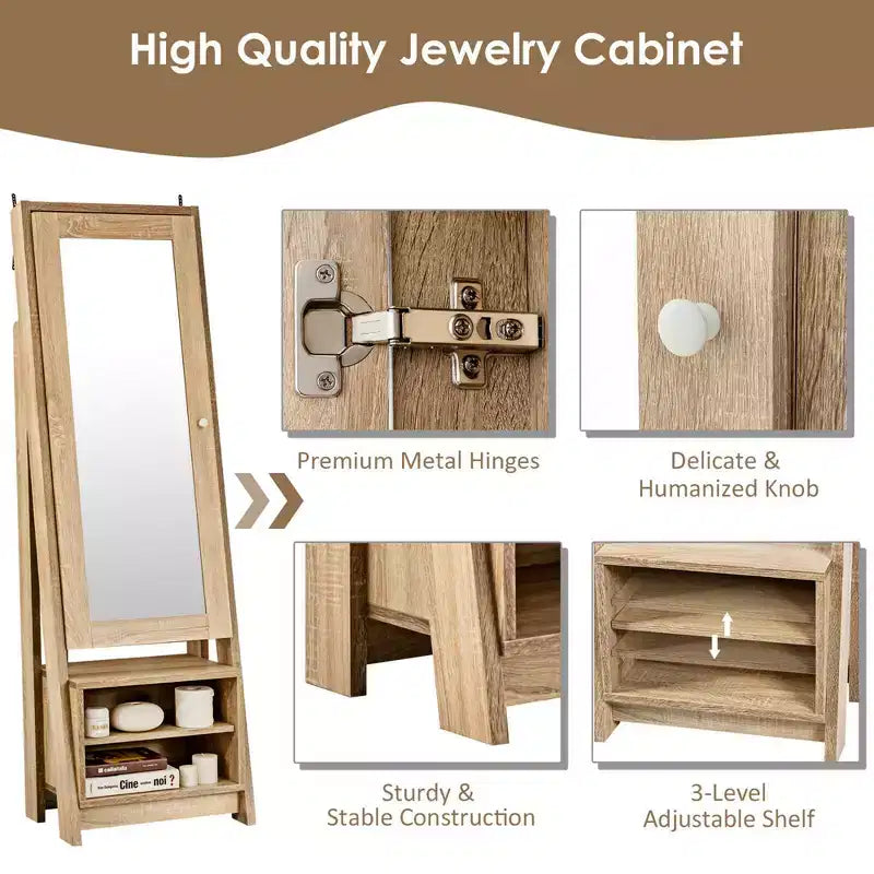 Meuble à Bijoux Costway Grande Armoire Pleine Longueur 2-en-1 Miroir sur Pied Organiseur