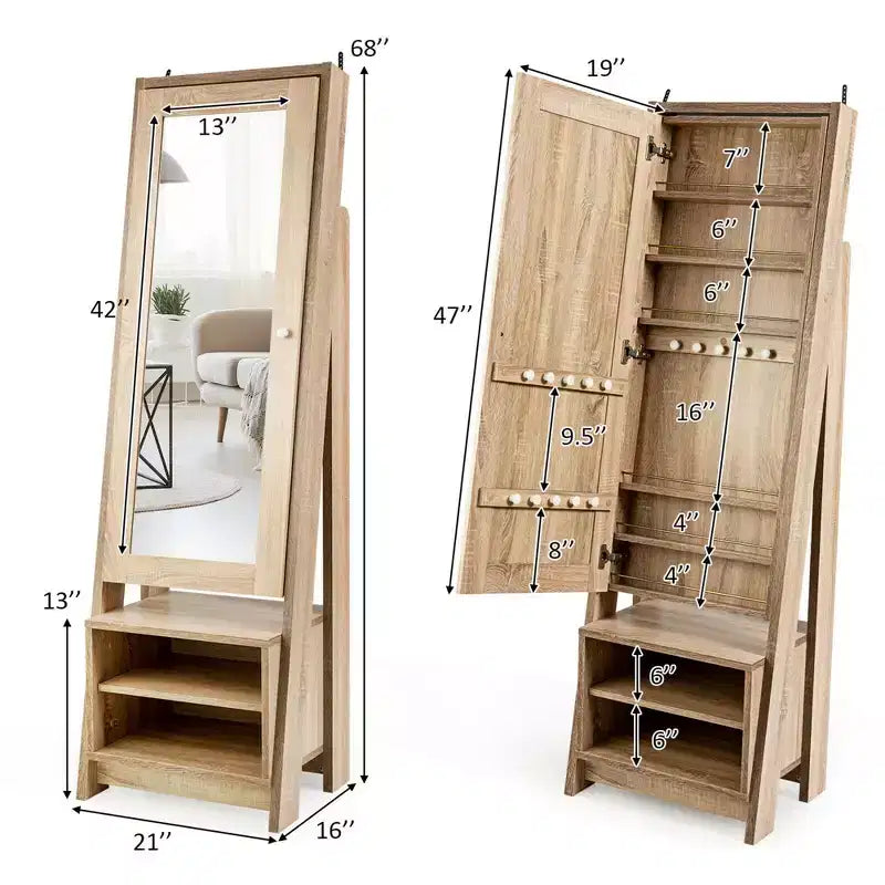 Meuble à Bijoux Costway Grande Armoire Pleine Longueur 2-en-1 Miroir sur Pied Organiseur