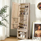 Meuble à Bijoux Costway Grande Armoire Pleine Longueur 2-en-1 Miroir sur Pied Organiseur