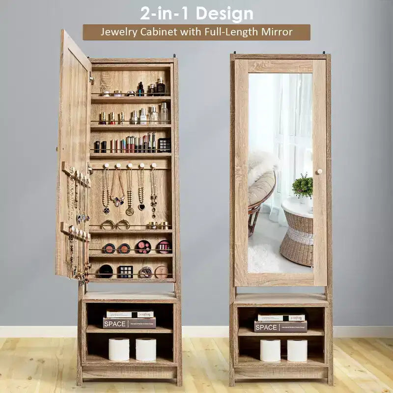 Meuble à Bijoux Costway Grande Armoire Pleine Longueur 2-en-1 Miroir sur Pied Organiseur