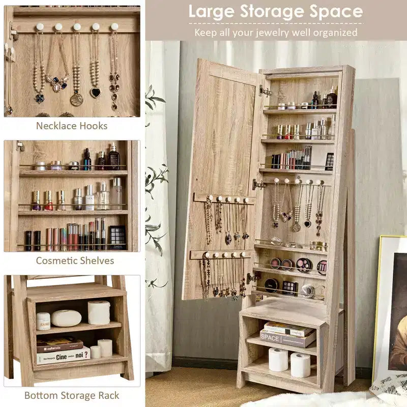Meuble à Bijoux Costway Grande Armoire Pleine Longueur 2-en-1 Miroir sur Pied Organiseur